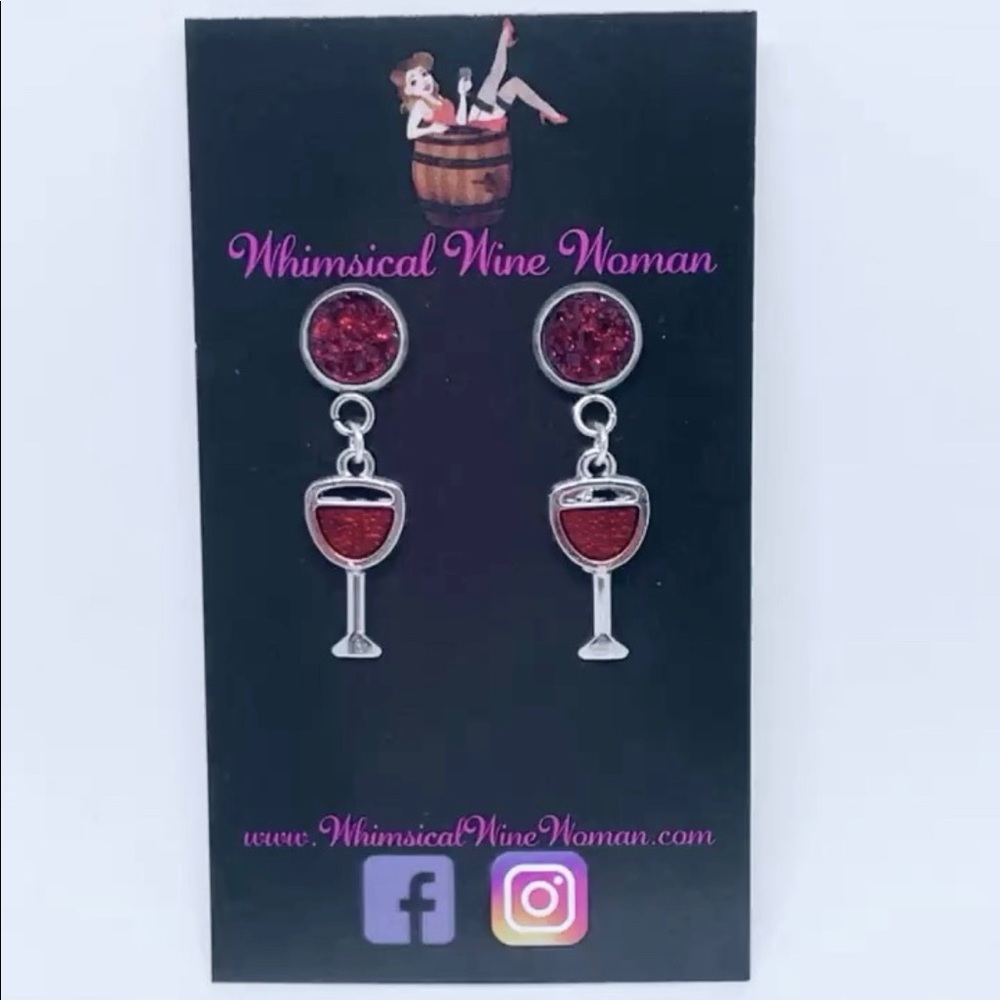 🍷Red Wine Druzy Earrings✨ HANDMADE